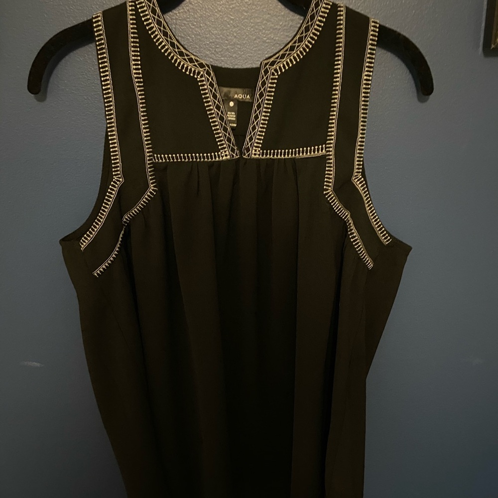 Aqua Black with White embroidery Tank Top